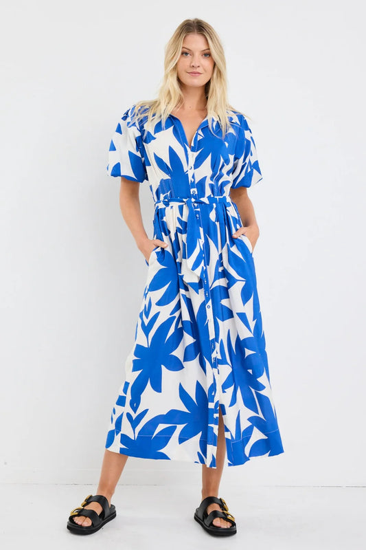 Dusk Puff Short Sleeve Maxi Shirt Dress