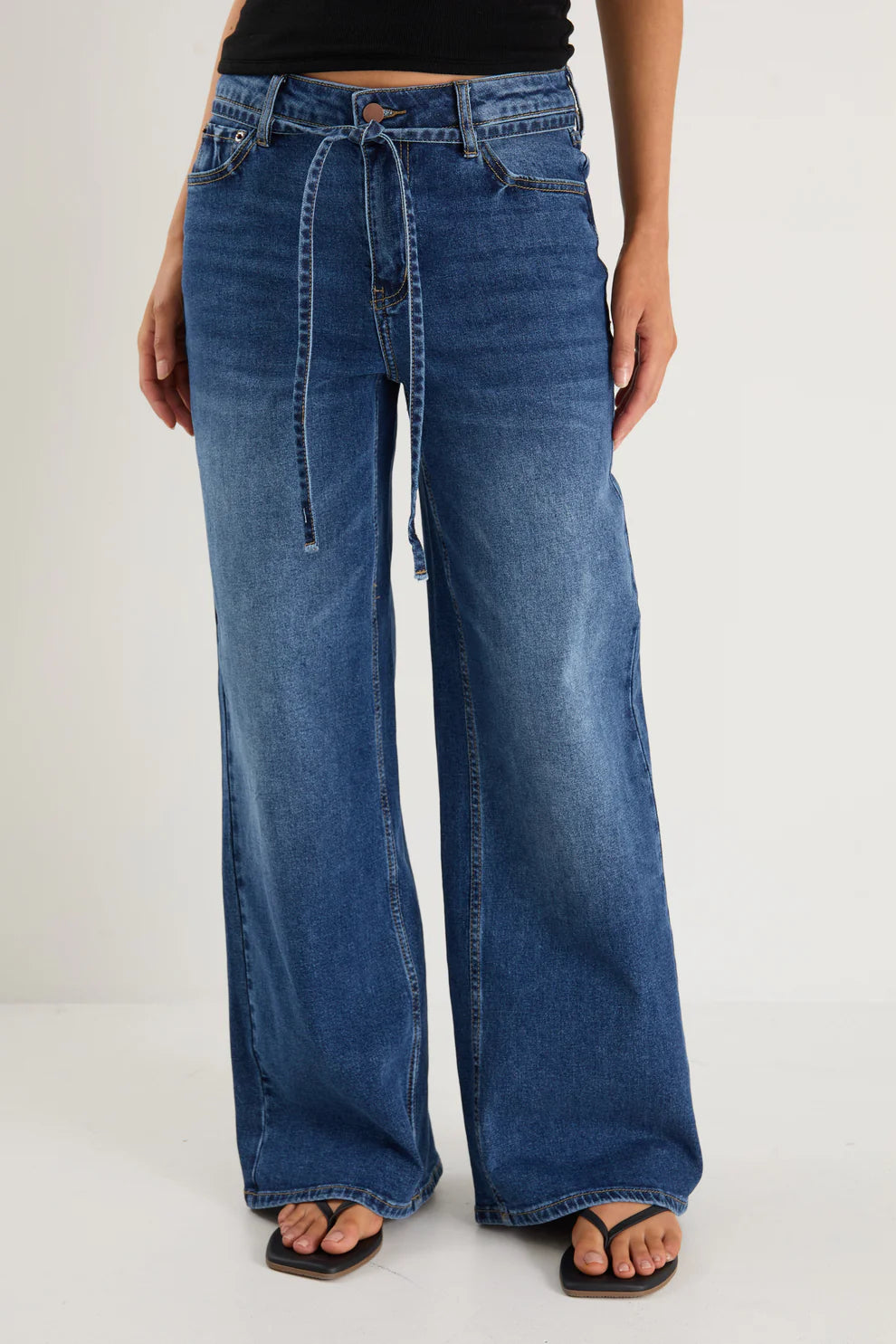 College Wide Leg Tie Belt Jean - Salt & Sand Clothing