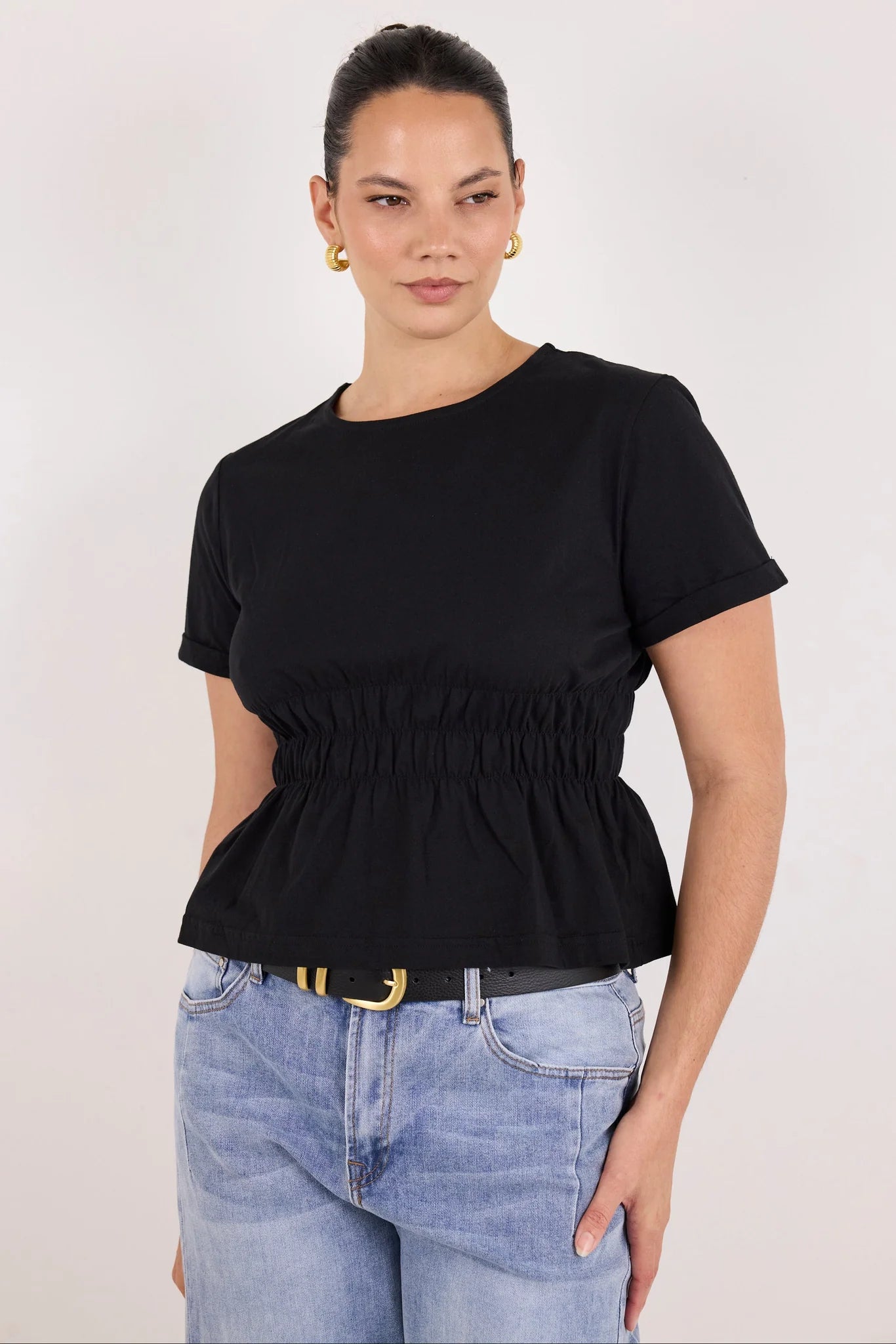 Svelte Shirred Detail SS Tee - Salt & Sand Clothing