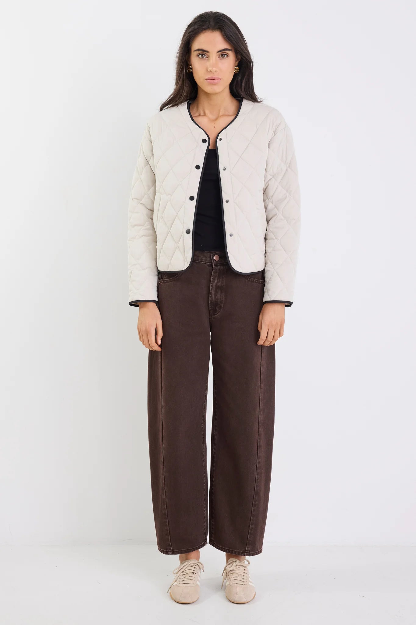 Apex Collarless Quilted Contrast Piping Puffer Jacket - Salt & Sand Clothing