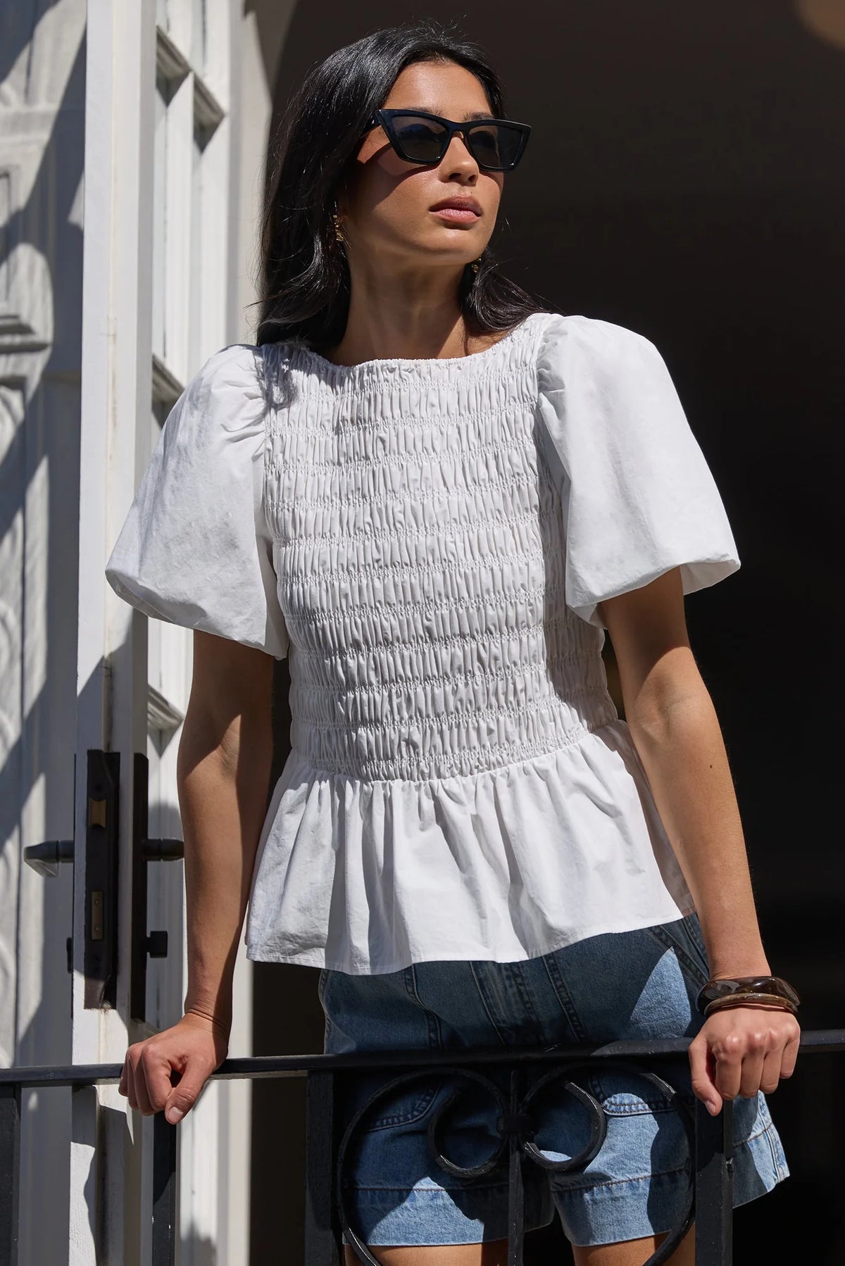 Artifact Shirred Bubble Sleeve Top