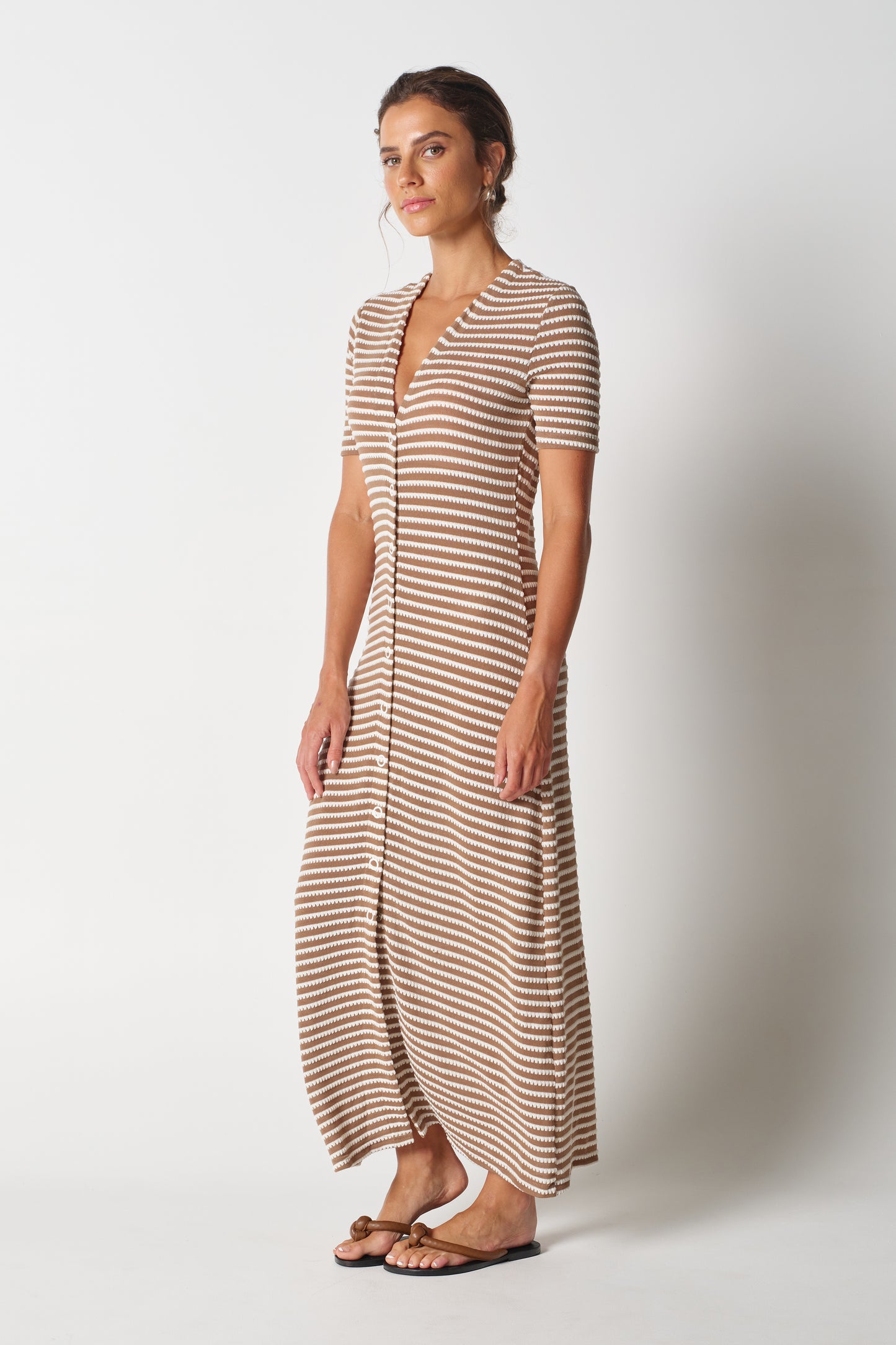 Amari Snap-Front Knit Midi Dress