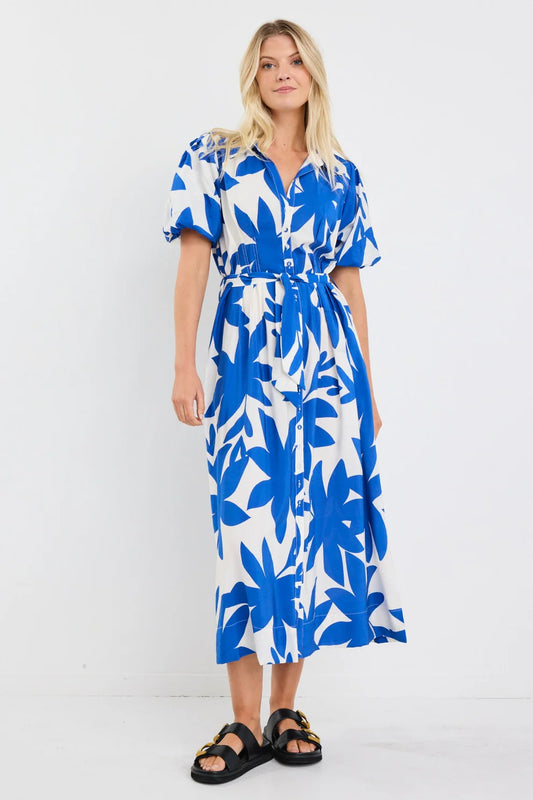 Dusk Puff Short Sleeve Maxi Shirt Dress