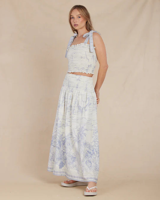 Fresco Linen Shirred Skirt