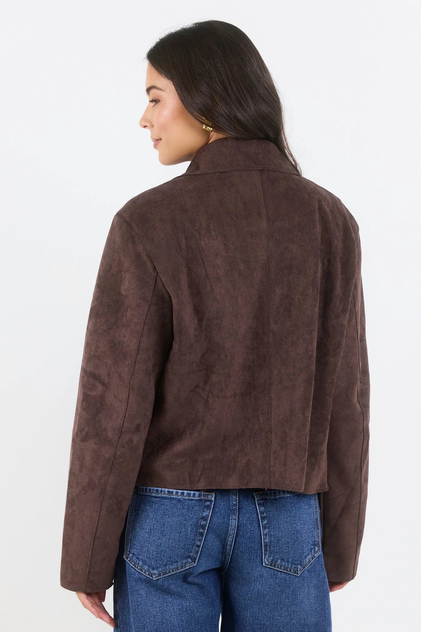 Exhibit Faux Suede Button Front Cropped Jacket
