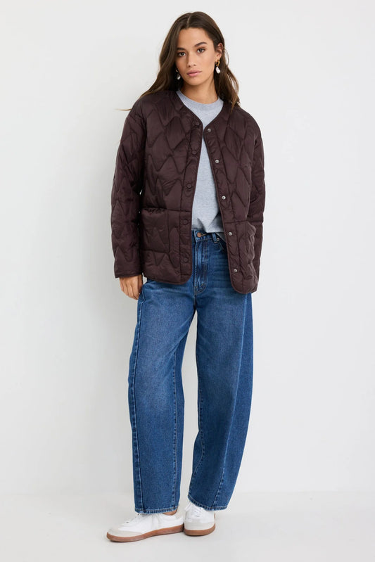 Frankly Boxy Snap Front Collarless Quilted Puffer Jacket - Salt & Sand Clothing