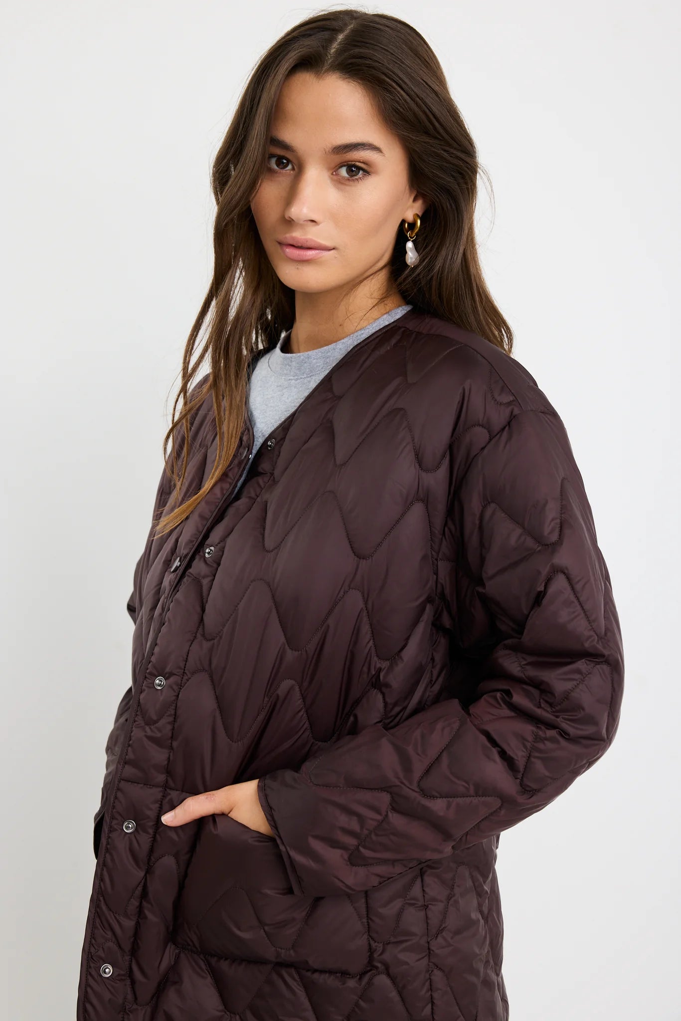 Frankly Boxy Snap Front Collarless Quilted Puffer Jacket - Salt & Sand Clothing