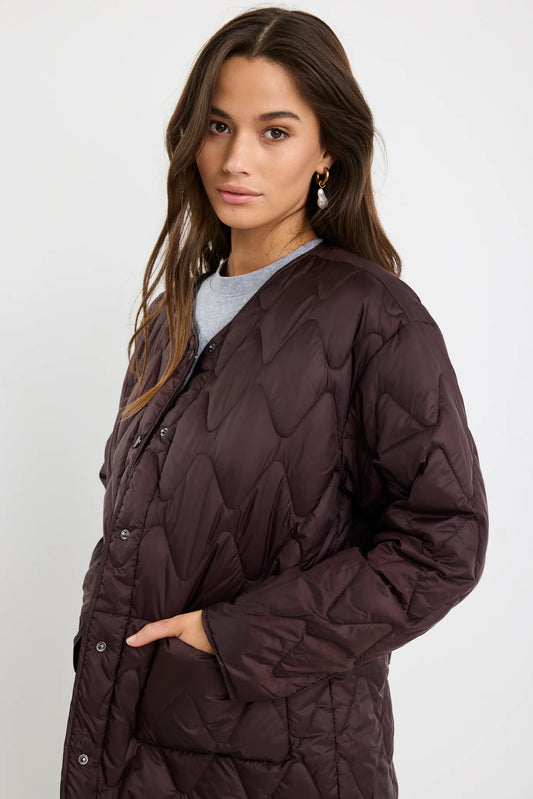 Frankly Boxy Snap Front Collarless Quilted Puffer Jacket - Salt & Sand Clothing