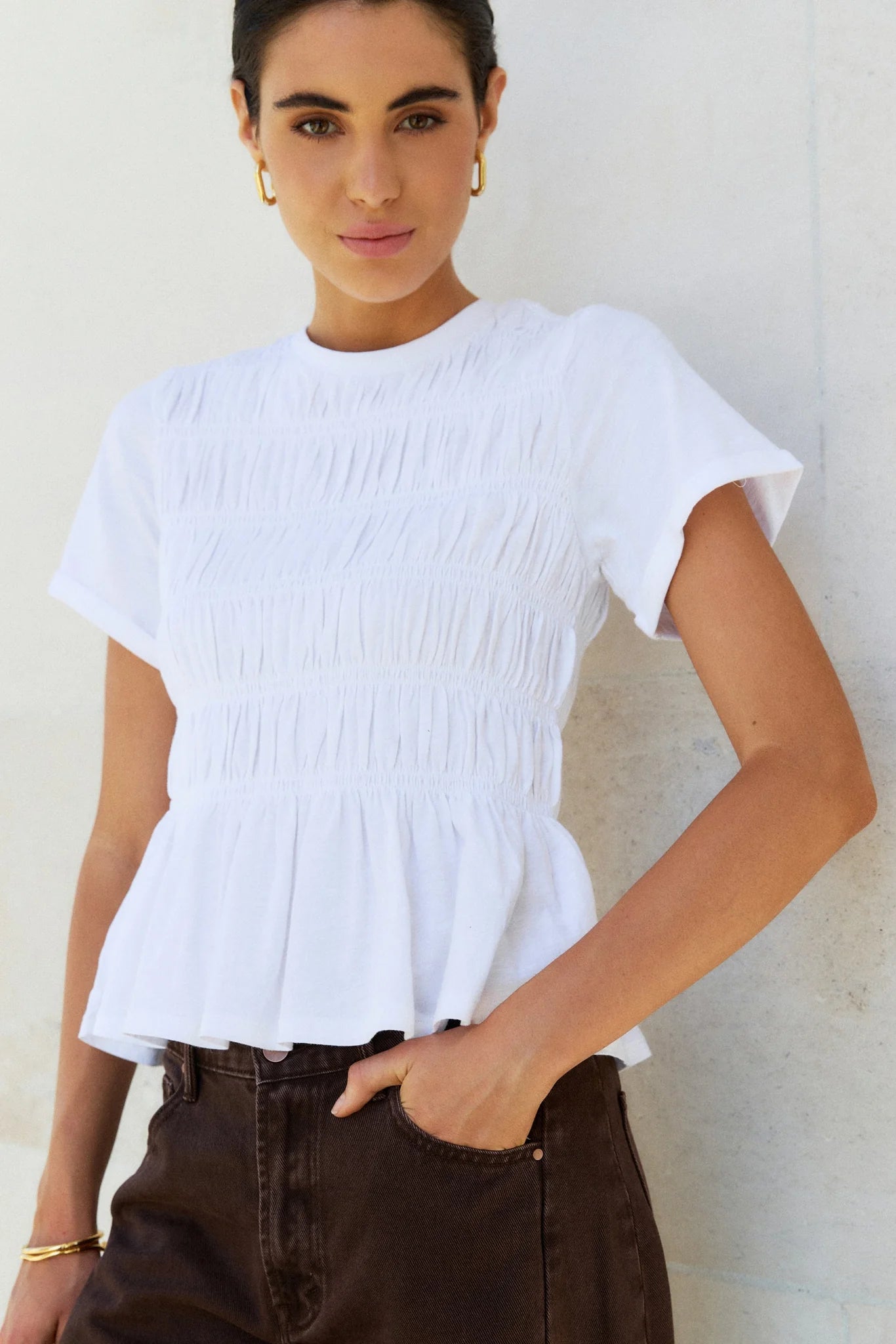 Neat Shirred Detail SS Tee - Salt & Sand Clothing