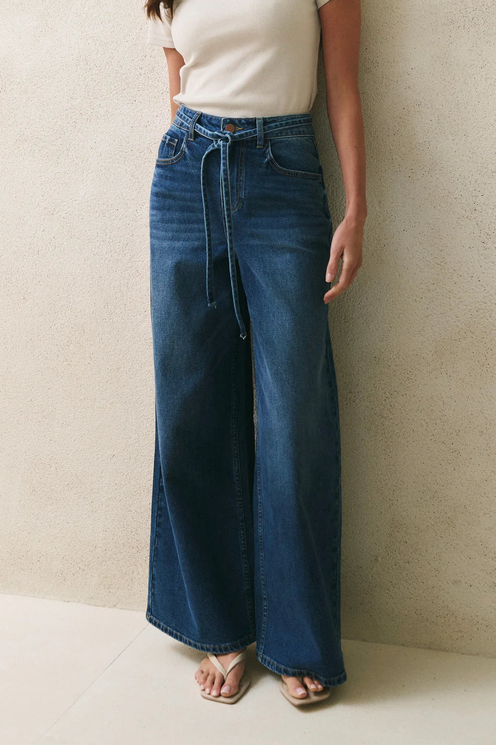 College Wide Leg Tie Belt Jean - Salt & Sand Clothing