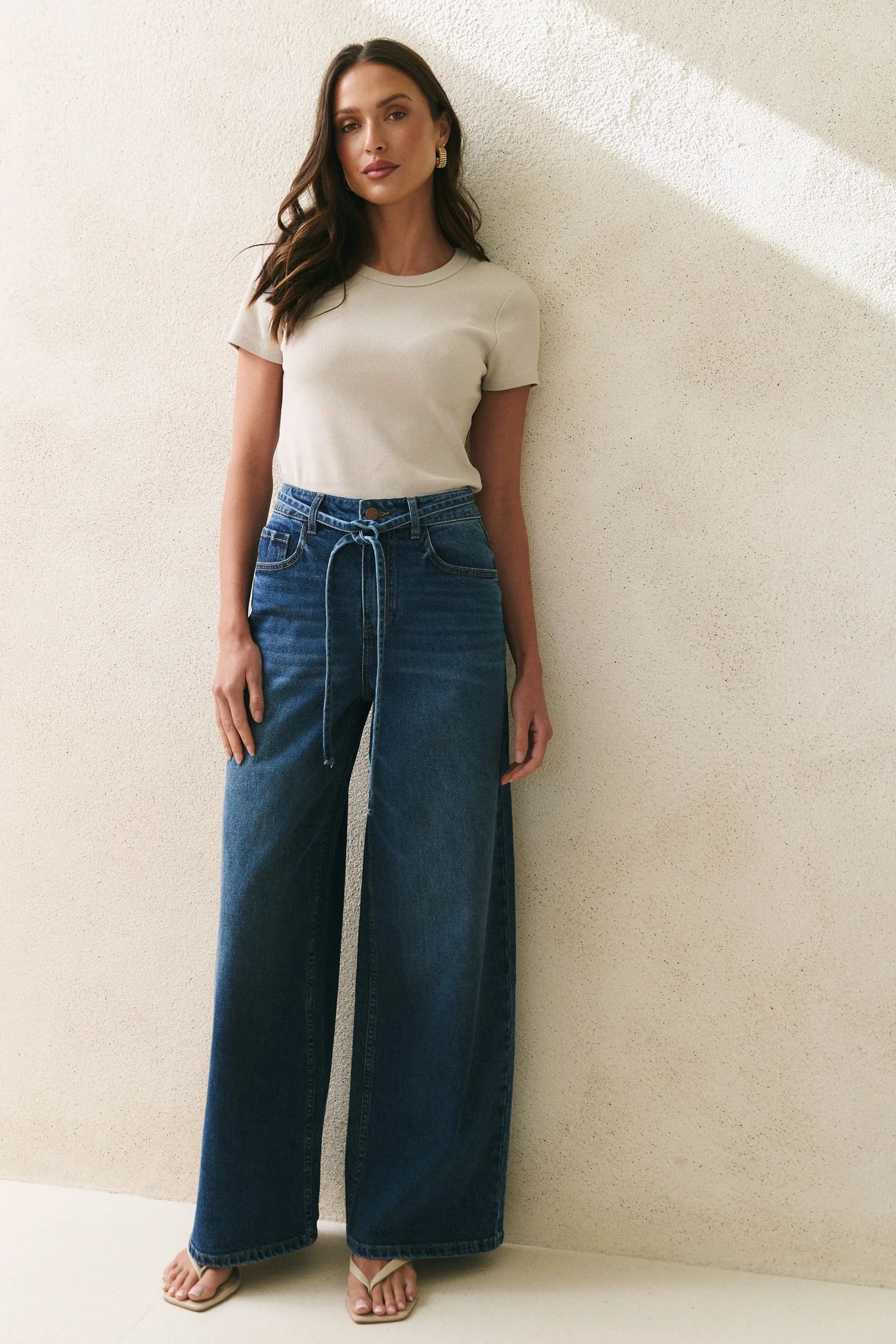College Wide Leg Tie Belt Jean - Salt & Sand Clothing