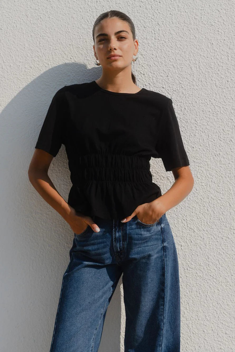Svelte Shirred Detail SS Tee - Salt & Sand Clothing
