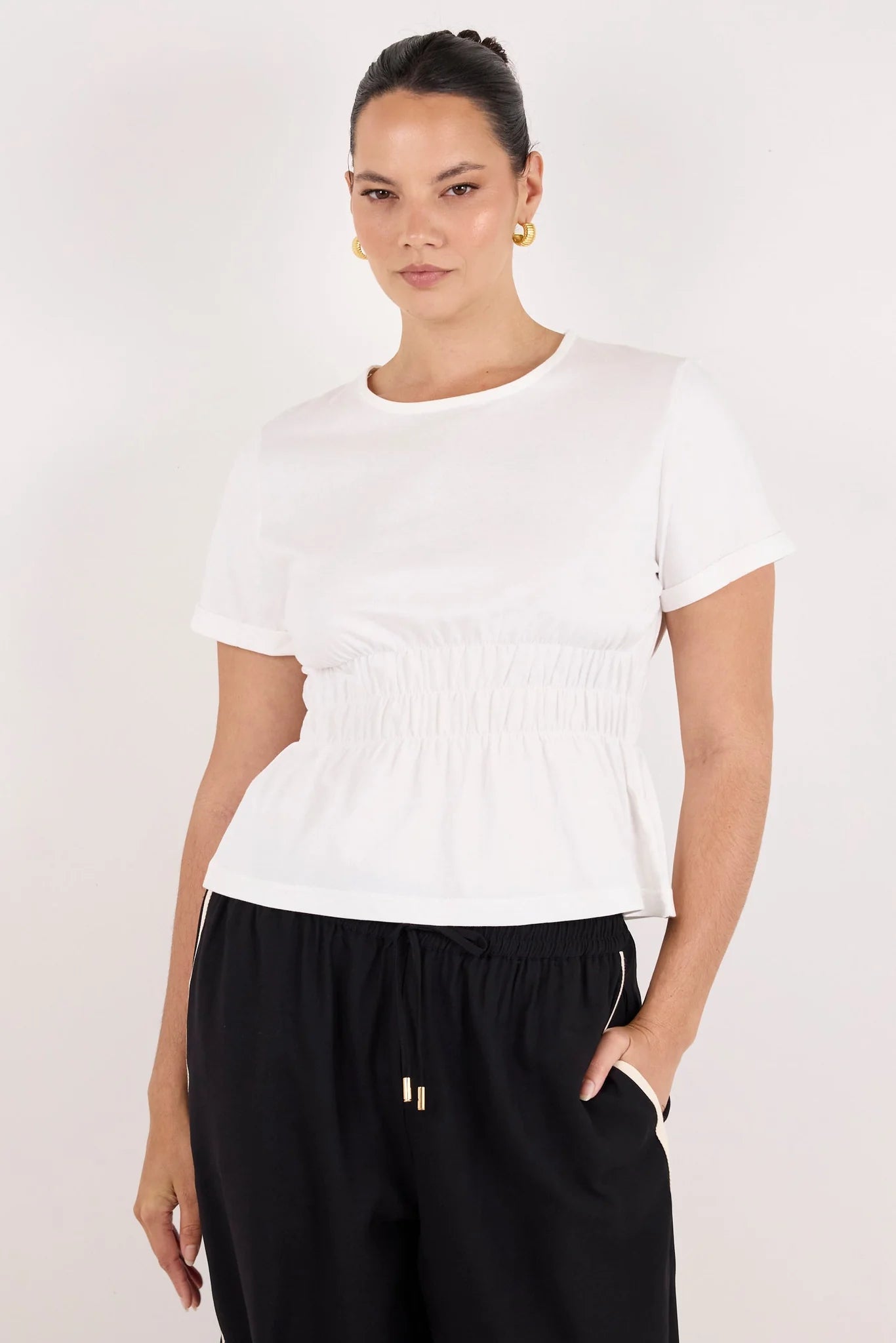 Svelte Shirred Detail SS Tee - Salt & Sand Clothing